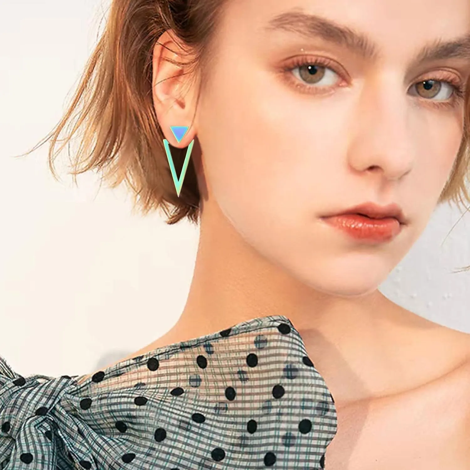 REELMAR Black Triangle Earrings for Women Geometric Ear Jacket Earrings Front and Back Triangle Stud Earrings Stainless Steel Gothic Punk Earrings Jewelry