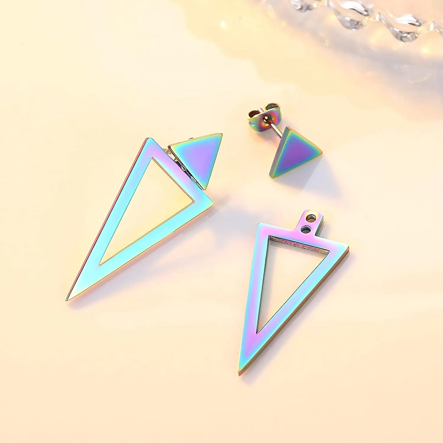 REELMAR Black Triangle Earrings for Women Geometric Ear Jacket Earrings Front and Back Triangle Stud Earrings Stainless Steel Gothic Punk Earrings Jewelry