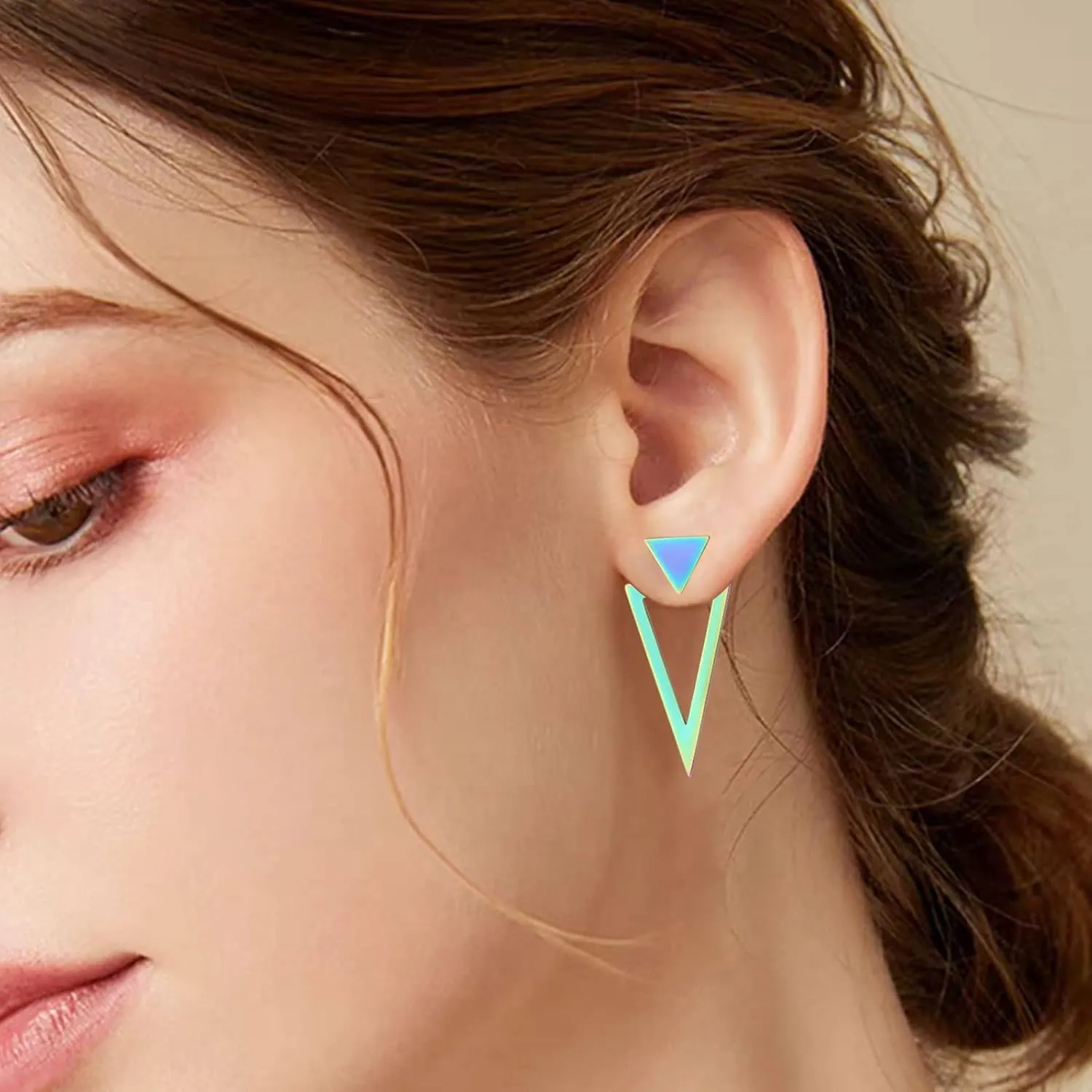 REELMAR Black Triangle Earrings for Women Geometric Ear Jacket Earrings Front and Back Triangle Stud Earrings Stainless Steel Gothic Punk Earrings Jewelry