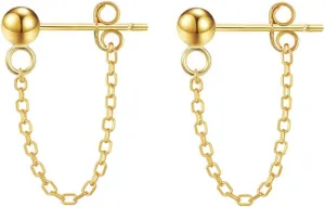 Reffeer Minimalist Ball Earrings with Chain Dangle Earrings for Women Teens Dangle Earrings Studs Cute Solid 925 Sterling Silver Earrings