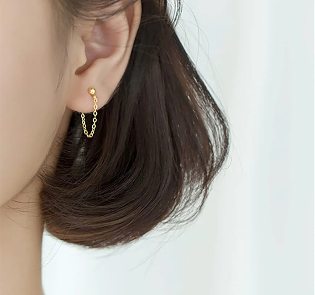 Reffeer Minimalist Ball Earrings with Chain Dangle Earrings for Women Teens Dangle Earrings Studs Cute Solid 925 Sterling Silver Earrings