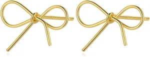 Reffeer Solid 925 Sterling Silver Bow Stud Earrings for Women Teens Ribbon Stud Earrings Bowknot