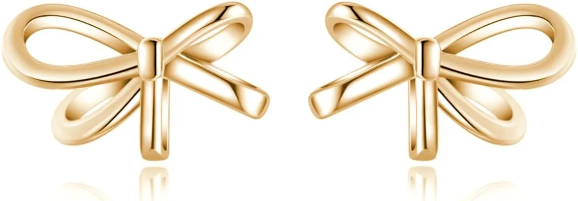 Reffeer Solid 925 Sterling Silver Bow Stud Earrings for Women Teens Small Ribbon Stud Earrings Bowknot