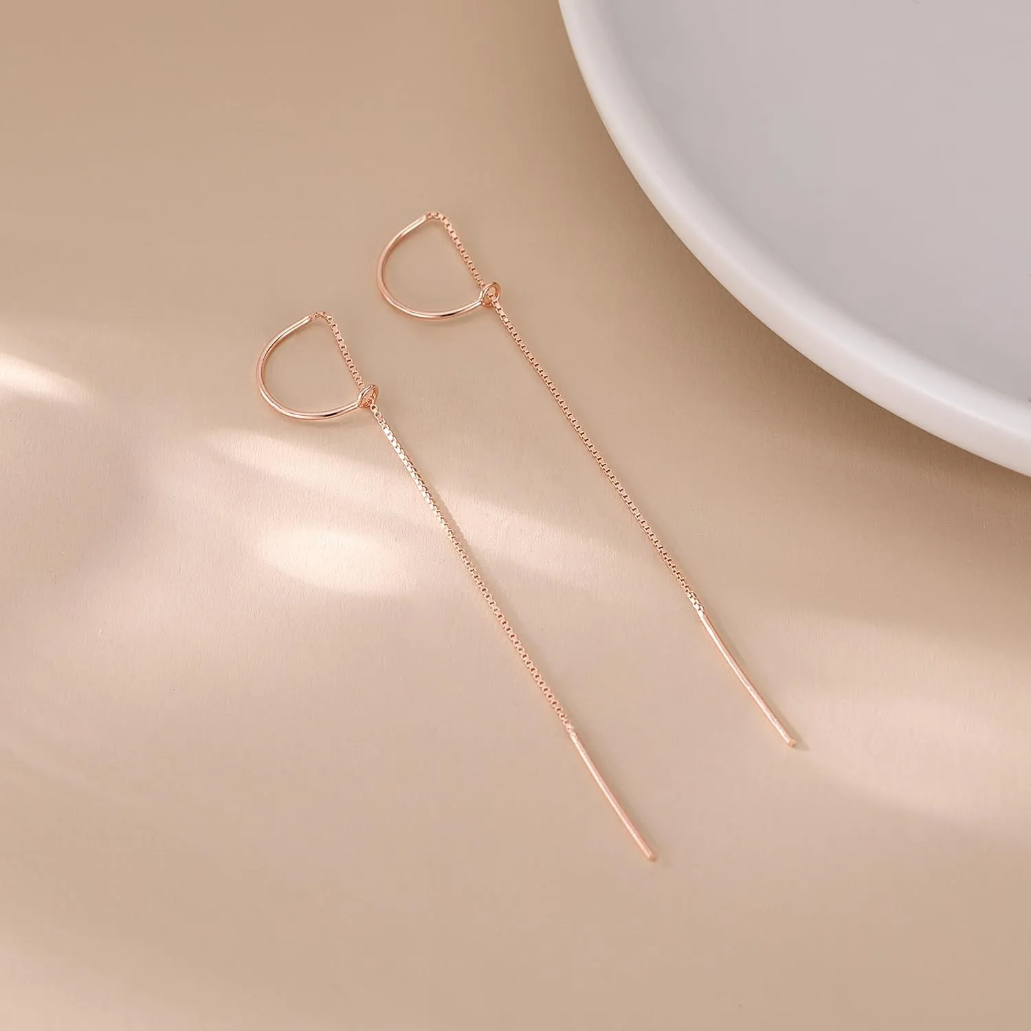 Reffeer Solid 925 Sterling Silver Chain Dangle Earrings Tassel for Women Teens Long Dangle Earrings Minimalist Threader Earrings