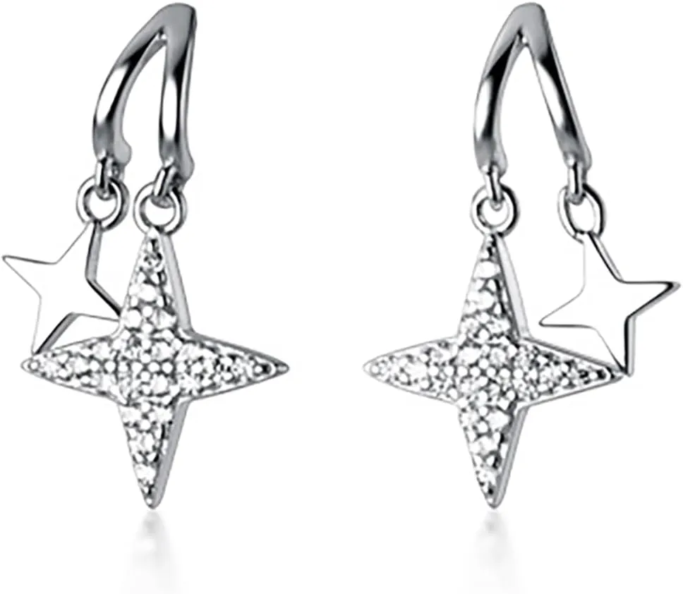 Reffeer Solid 925 Sterling Silver CZ Star Earrings Studs Earrings for Women Teens Star Studs Earrings Drop Piercing Earrings
