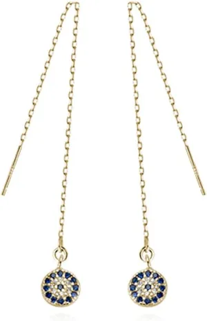 Reffeer Solid 925 Sterling Silver Evil Eye Dangle Chain Earrings Tassel for Women Teens Evil Eye Dangle Earrings Chain