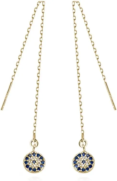 Reffeer Solid 925 Sterling Silver Evil Eye Dangle Chain Earrings Tassel for Women Teens Evil Eye Dangle Earrings Chain