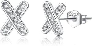 Reffeer Solid 925 Sterling Silver Letter X Stud Earrings for Women Teens CZ X Earrings Post Stud Earrings