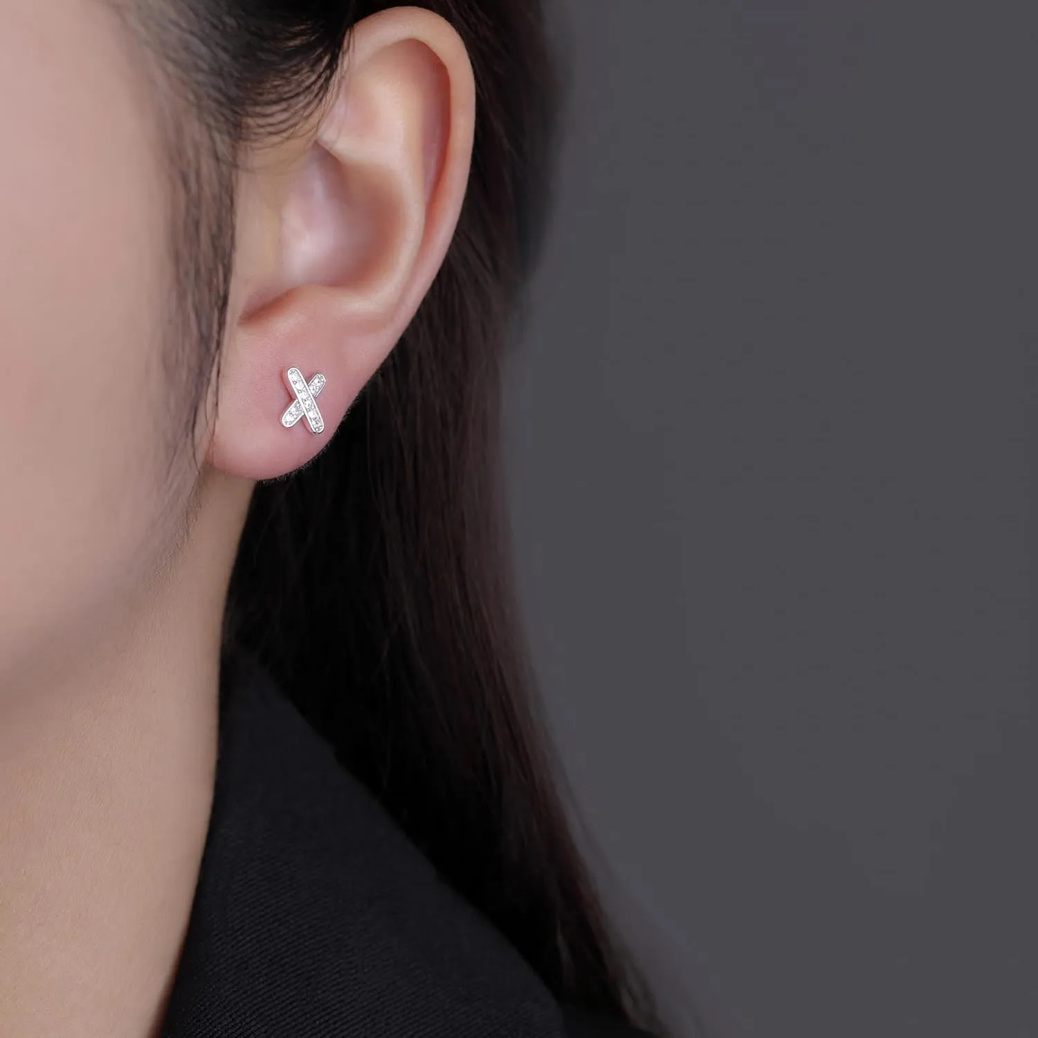 Reffeer Solid 925 Sterling Silver Letter X Stud Earrings for Women Teens CZ X Earrings Post Stud Earrings