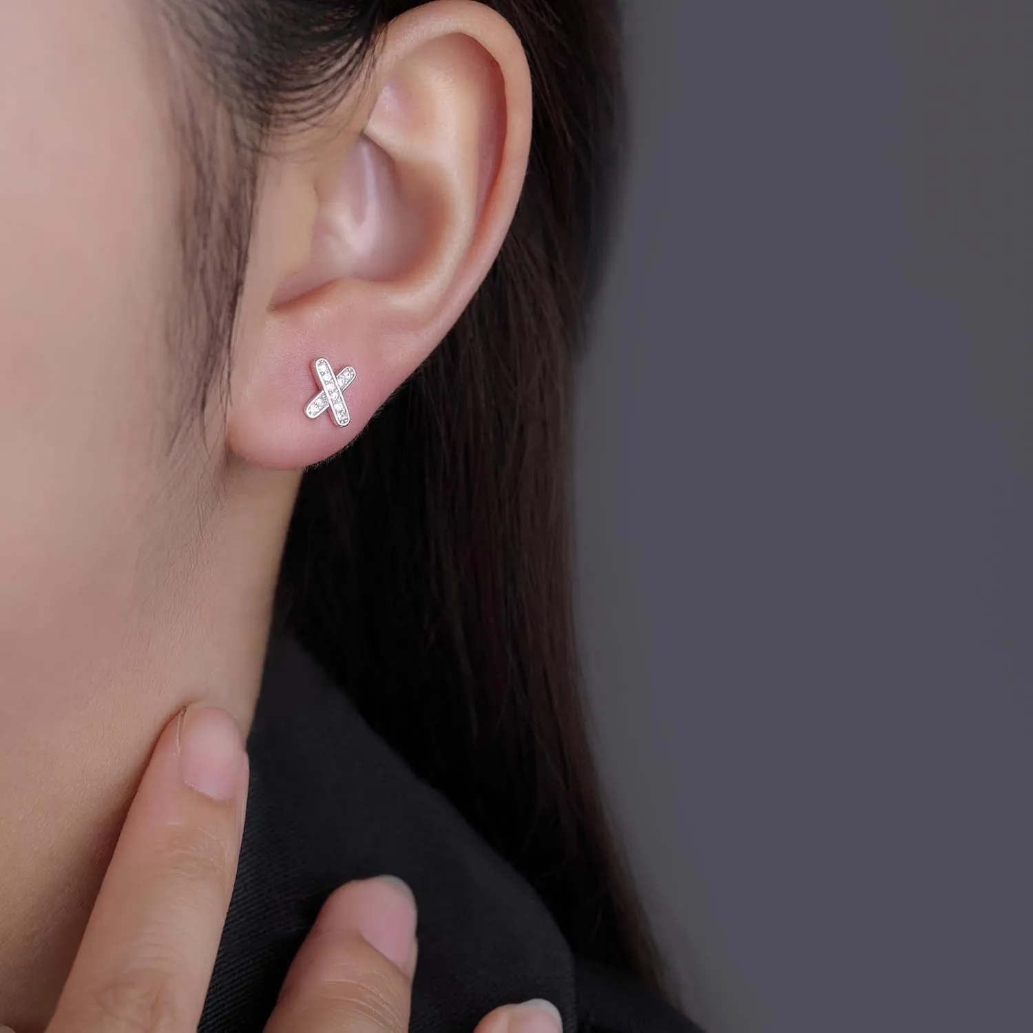 Reffeer Solid 925 Sterling Silver Letter X Stud Earrings for Women Teens CZ X Earrings Post Stud Earrings