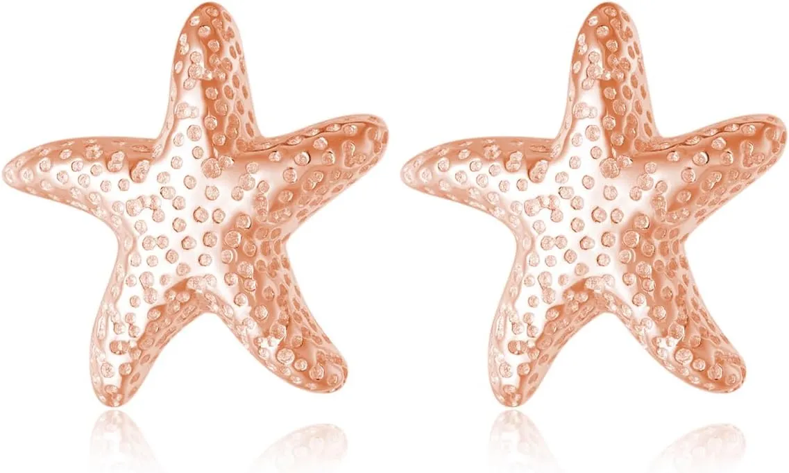 Reffeer Solid 925 Sterling Silver Starfish Stud Earrings for Women Teens Beach Stud Earrings Sea Fish Earrings