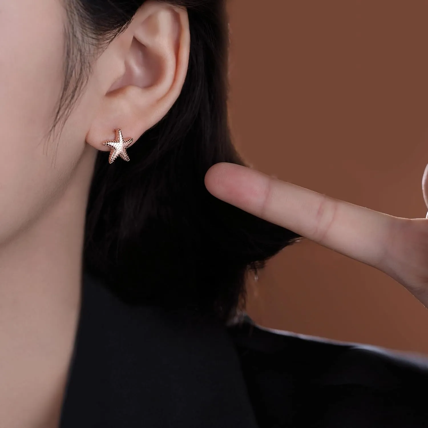 Reffeer Solid 925 Sterling Silver Starfish Stud Earrings for Women Teens Beach Stud Earrings Sea Fish Earrings
