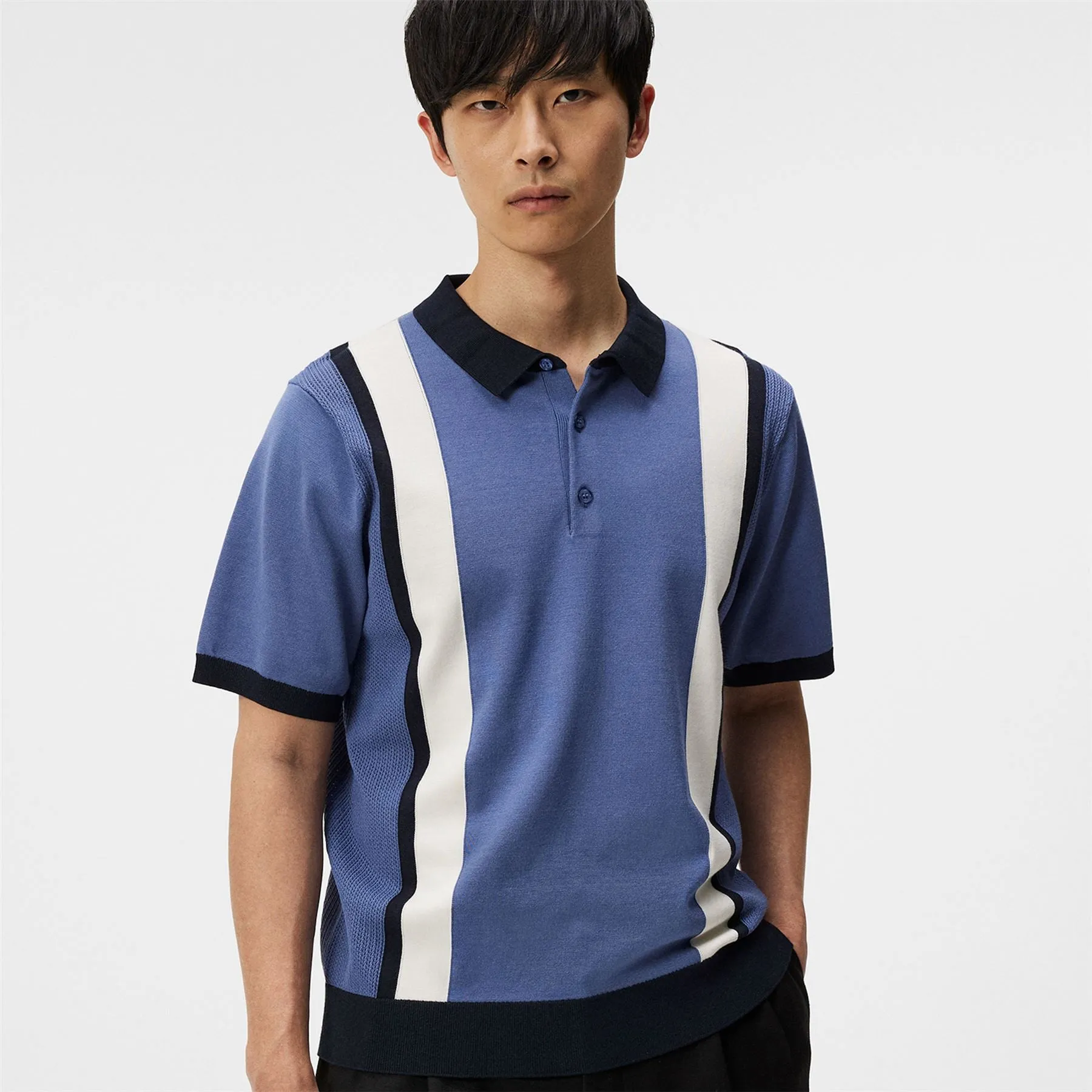 Reymond Regular Fit Knitted Stripe Polo Bijou Blue - SS24