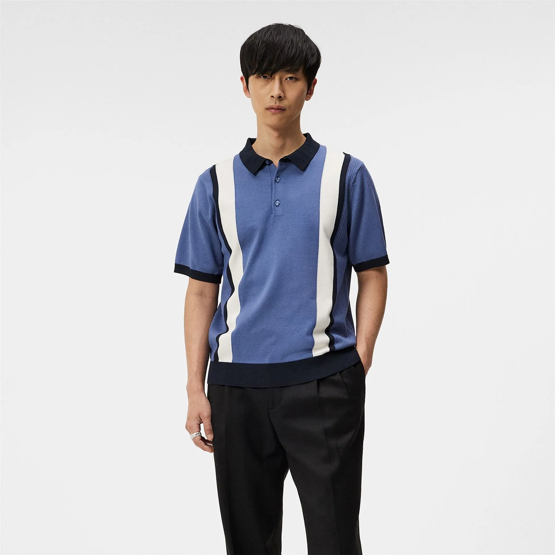 Reymond Regular Fit Knitted Stripe Polo Bijou Blue - SS24