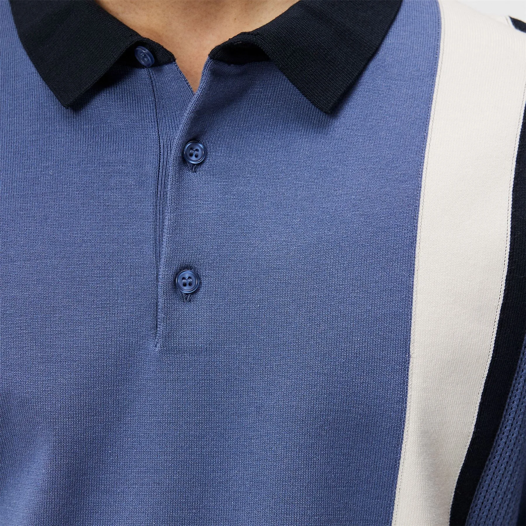 Reymond Regular Fit Knitted Stripe Polo Bijou Blue - SS24