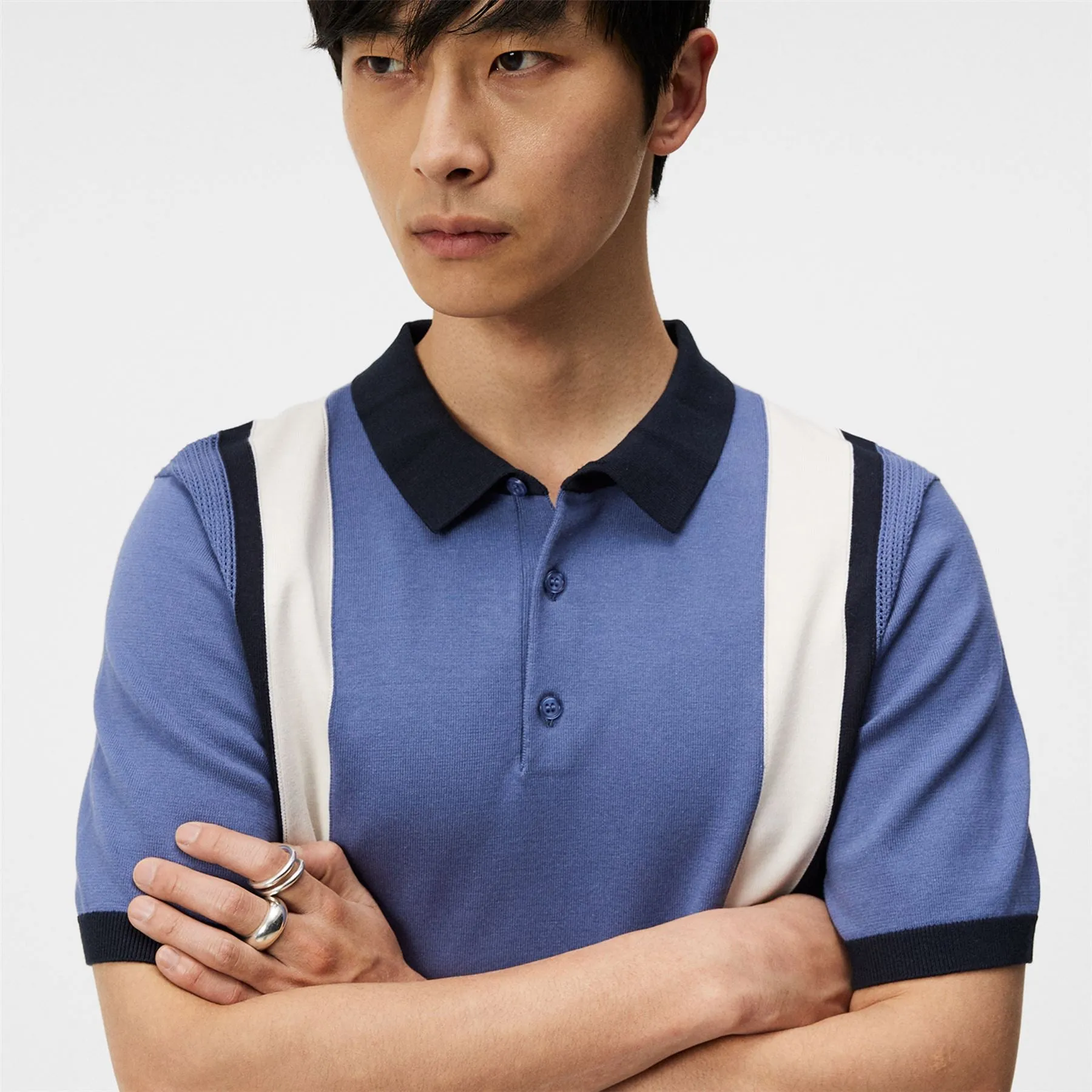 Reymond Regular Fit Knitted Stripe Polo Bijou Blue - SS24