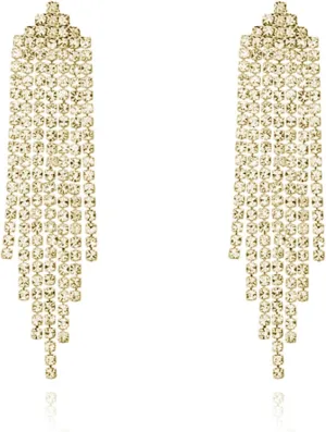 Rhinestone Earrings Dangling for Women Chandelier Statement Tassel Earrings Girls Silver Sparkly Drop Cubic Zirconia Crystal Earrings Long Dangle Costume Jewelry