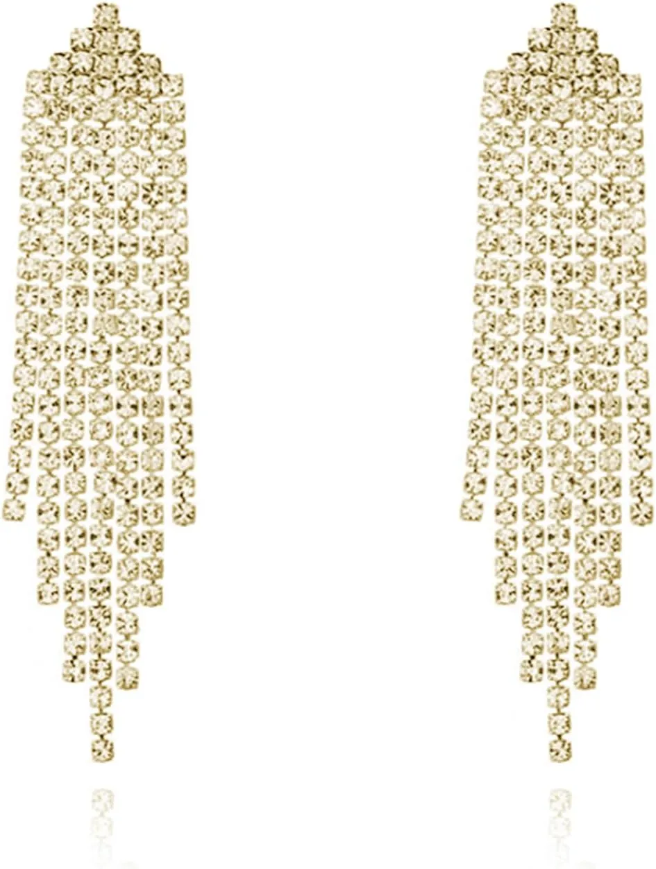 Rhinestone Earrings Dangling for Women Chandelier Statement Tassel Earrings Girls Silver Sparkly Drop Cubic Zirconia Crystal Earrings Long Dangle Costume Jewelry