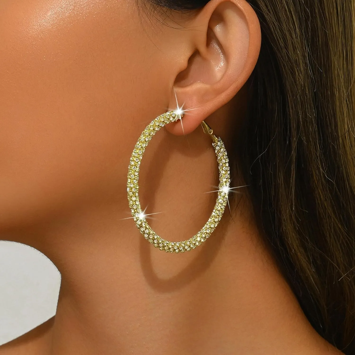 Rhinestone Hoop Earrings for Women Trendy Prom Dresses 2025 Big Gold/Silver Hoop Earrings Large Glitter Hoop Earrings Sparkly Hoops Earring Wedding Prom Formal Jewelry Gifts