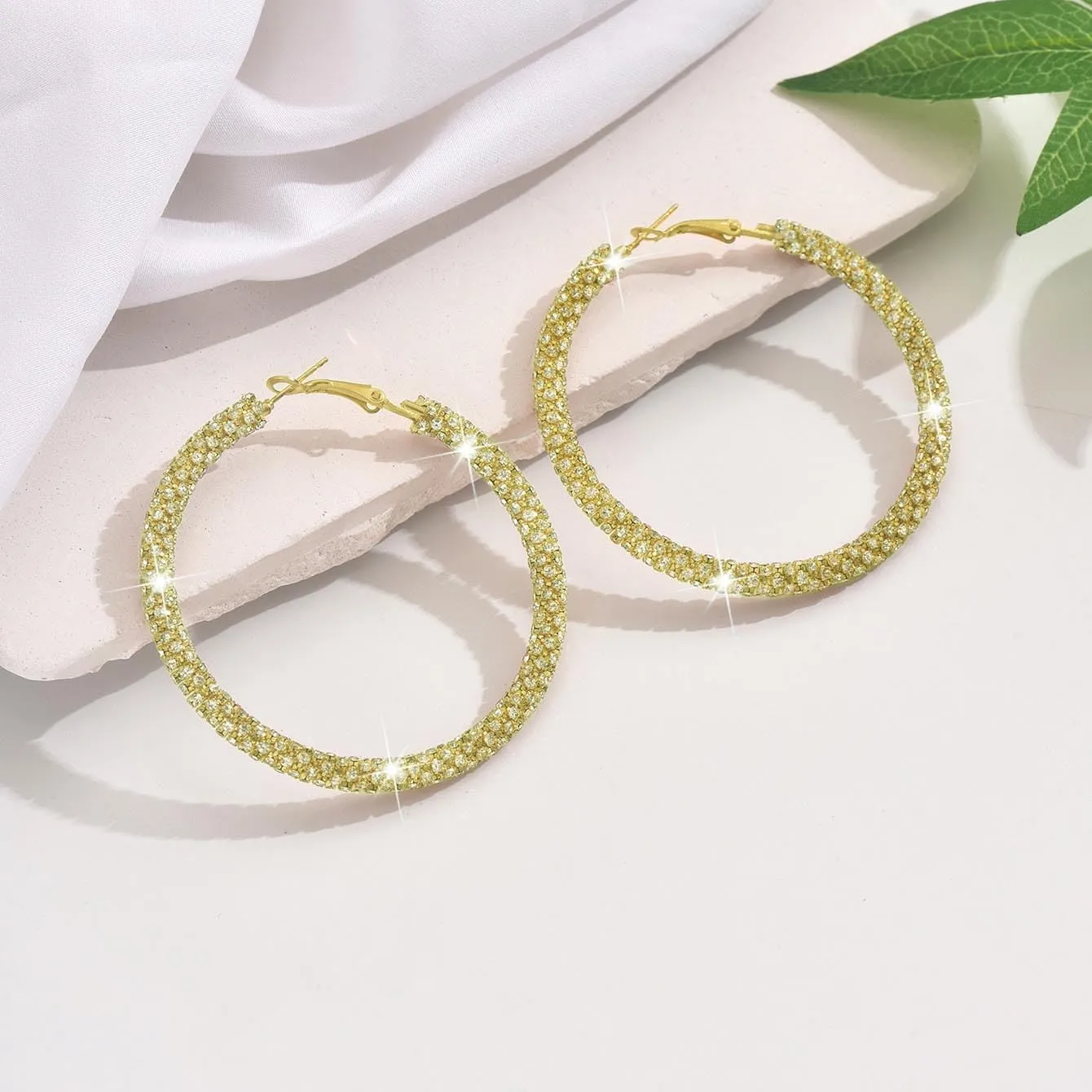 Rhinestone Hoop Earrings for Women Trendy Prom Dresses 2025 Big Gold/Silver Hoop Earrings Large Glitter Hoop Earrings Sparkly Hoops Earring Wedding Prom Formal Jewelry Gifts