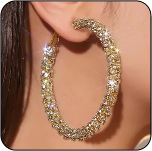 Rhinestone Hoop Earrings for Women Trendy Prom Dresses 2025 Big Gold/Silver Hoop Earrings Large Glitter Hoop Earrings Sparkly Hoops Earring Wedding Prom Formal Jewelry Gifts
