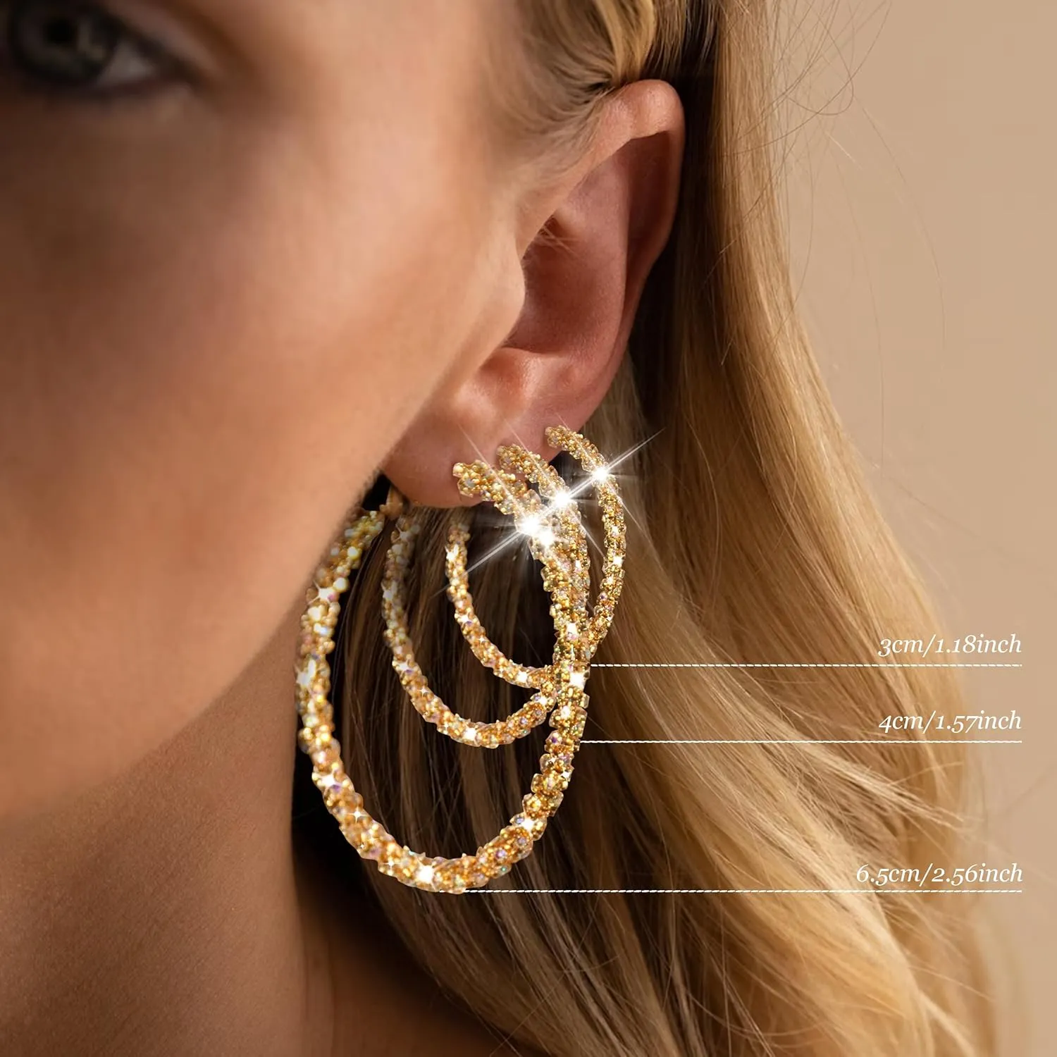 Rhinestone Hoop Earrings for Women Trendy Prom Dresses 2025 Big Gold/Silver Hoop Earrings Large Glitter Hoop Earrings Sparkly Hoops Earring Wedding Prom Formal Jewelry Gifts
