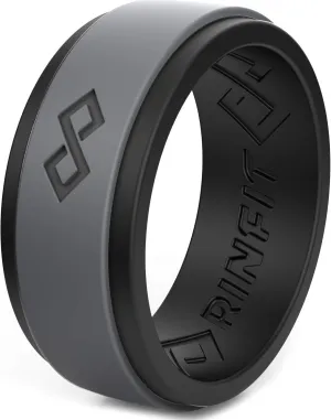 Rinfit Silicone Rings for Men 9mm Wide, 2mm Thick - Mens Rubber Wedding Bands - Infinity Ring with 2 Layers - Patented Design
