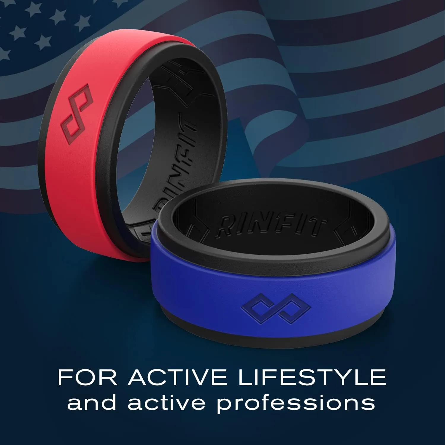Rinfit Silicone Rings for Men 9mm Wide, 2mm Thick - Mens Rubber Wedding Bands - Infinity Ring with 2 Layers - Patented Design