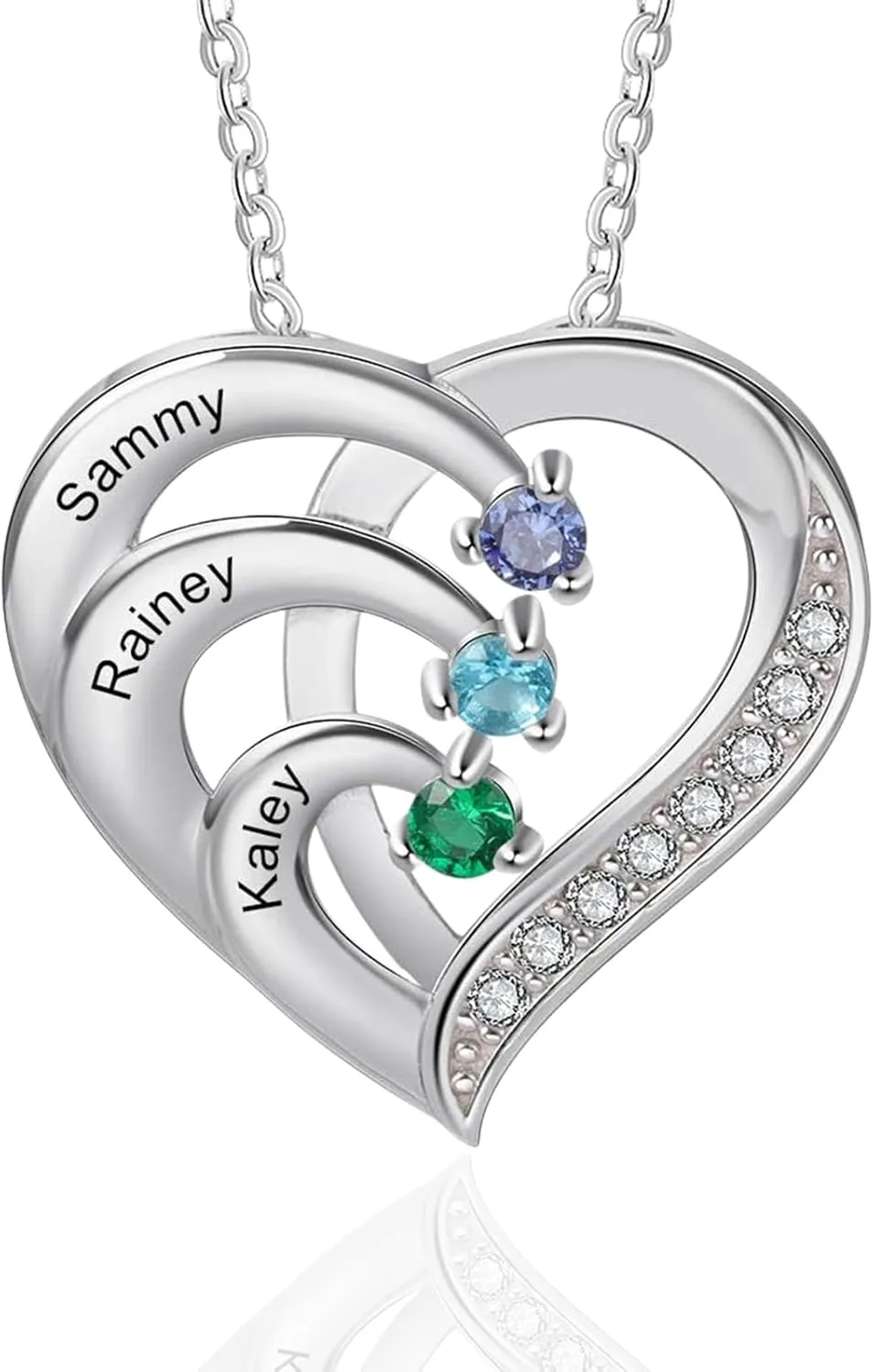 ROSI 925 Sterling Silver Custom Heart Necklaces for Women, Handmade Mother Daughter Necklace with Kid Names Birthstones, Personalized Gifts for Mom, Promise Name Necklace for Women Mother's Day
