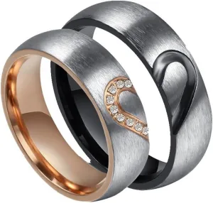 ROWAG 6MM Men Heart Shape Titanium Stainless Steel Couple Wedding Rings for Him and Her Women Cubic Zirconia CZ Inlaid Promise Engagement Bands