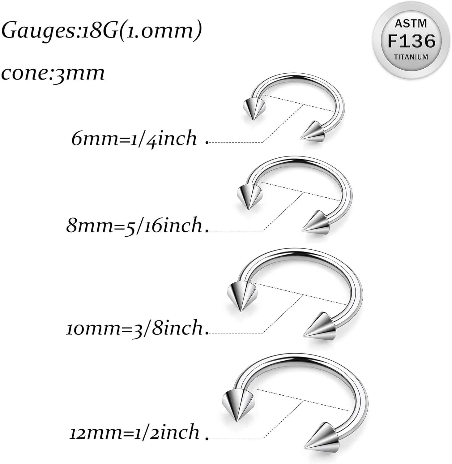Ruifan 20G 18G 16G 14G 12G 8G 6G 4G 2G Horseshoe Nose Ring Titanium Septum Rings Piercing Jewelry Internally Threaded Gauges Cartilage Conch Helix Rook Lip Tragus Earring Hoop Eyebrow For Women Men