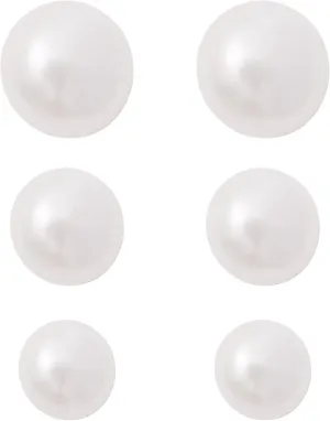 S925 Silver Post Stud Earrings, Round Ball Pearls Set for Women, 3 Pairs Mixed Sizes Imitation Pearl Jewelry Gifts for Women