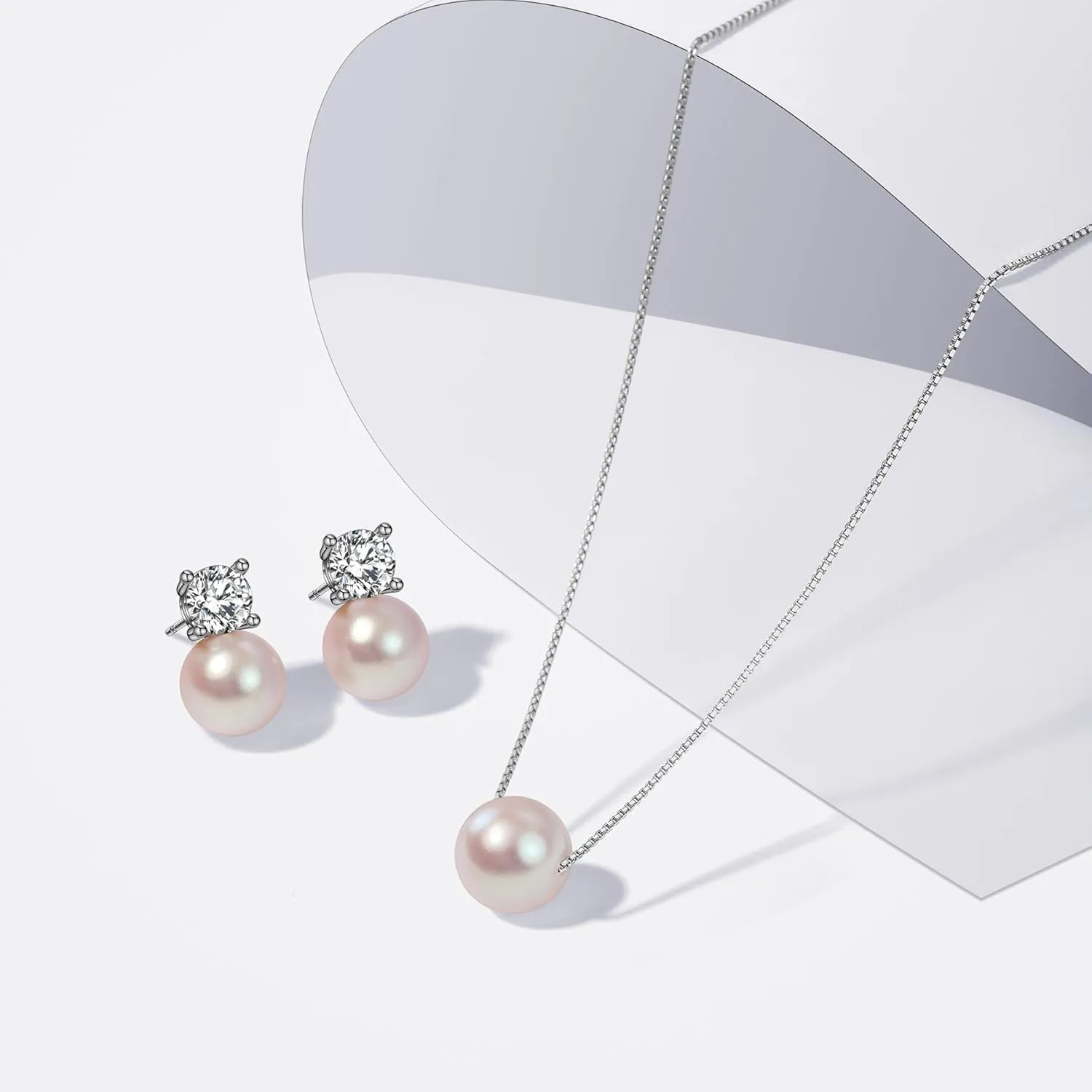 S925 Sterling Silver Pearl Necklace and Pearl Earrings,Birthday Gifts for Women Girls Age 7 9 10 13 16 18 21 30 40 50 60, Christmas Day Gifts for Daughter, Mom, Friend, Wife
