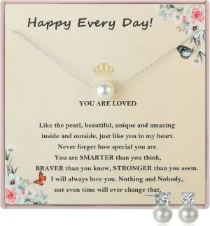 S925 Sterling Silver Pearl Necklace and Pearl Earrings,Birthday Gifts for Women Girls Age 7 9 10 13 16 18 21 30 40 50 60, Christmas Day Gifts for Daughter, Mom, Friend, Wife