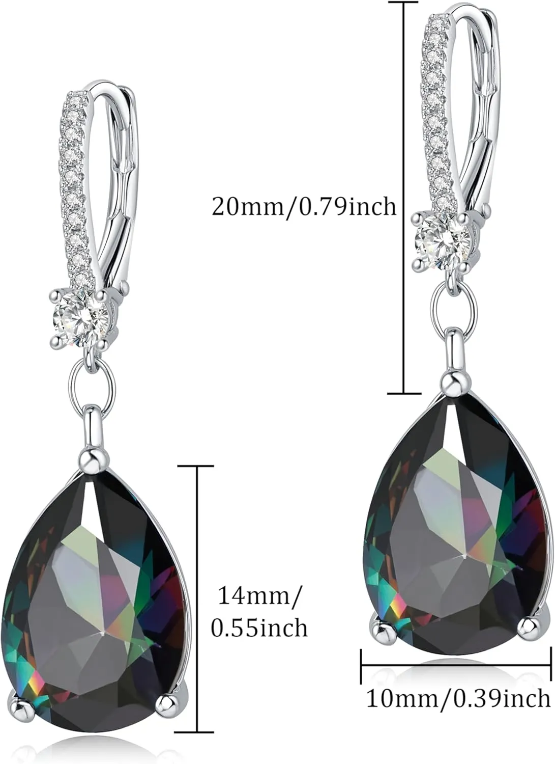 S925 Sterling Silver Teardrop Leverback Dangle Earrings for Women Hypoallergenic, 1014mm Pear Cubic Zircon Drop Earrings Trendy Jewelry for Sensitive Ears