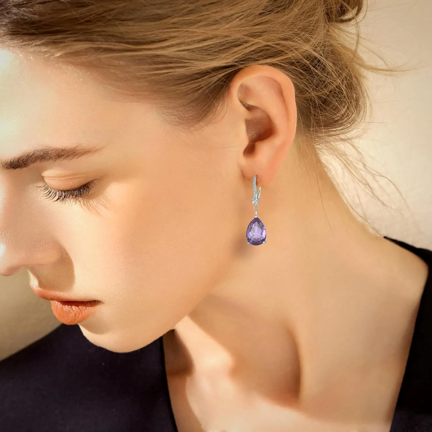S925 Sterling Silver Teardrop Leverback Dangle Earrings for Women Hypoallergenic, 1014mm Pear Cubic Zircon Drop Earrings Trendy Jewelry for Sensitive Ears