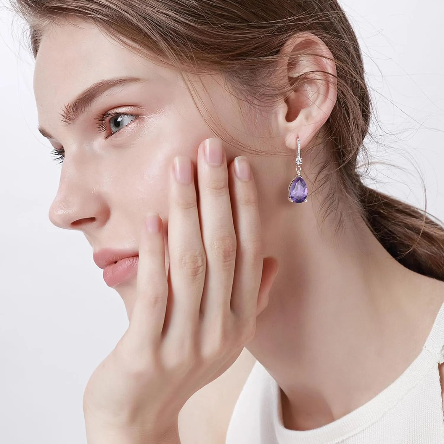 S925 Sterling Silver Teardrop Leverback Dangle Earrings for Women Hypoallergenic, 1014mm Pear Cubic Zircon Drop Earrings Trendy Jewelry for Sensitive Ears