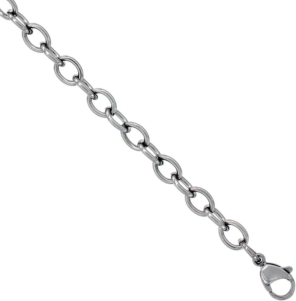 Sabrina Silver Stainless Steel Cable Link Chain 6 mm, Necklaces & Bracelets & Anklets