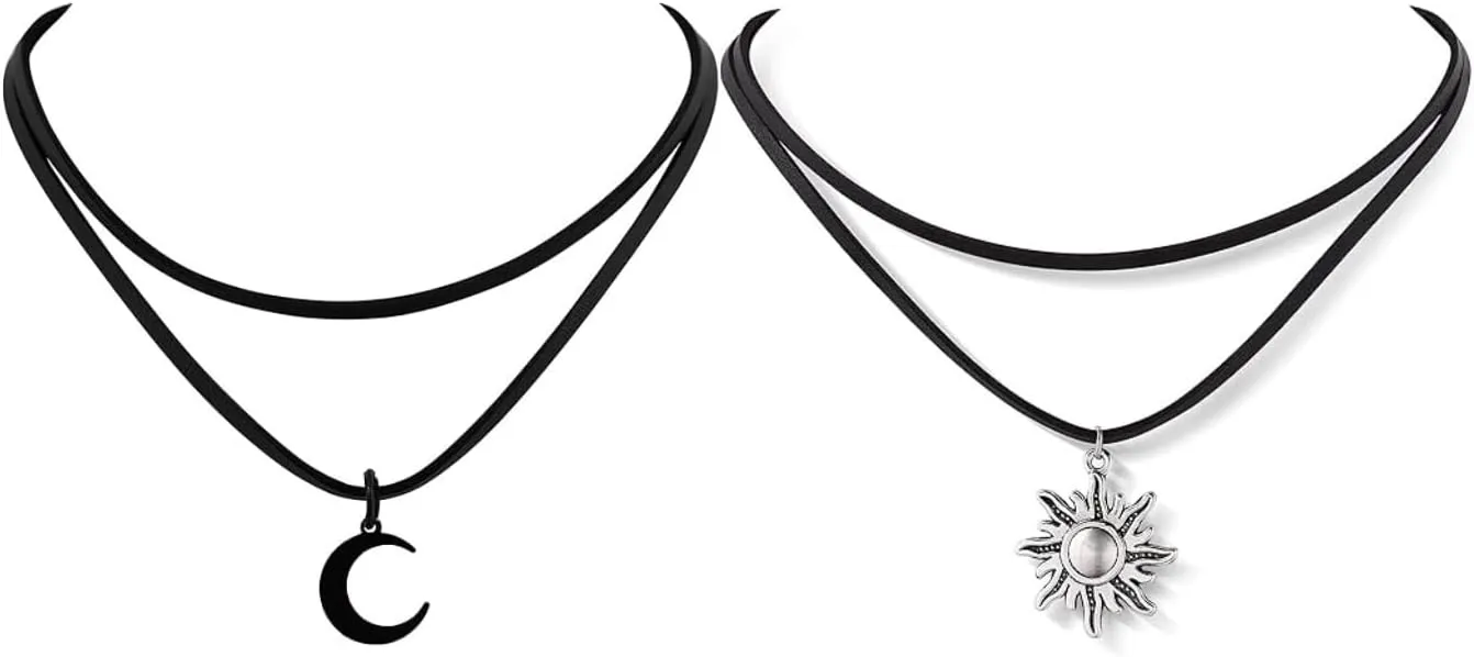 Sacina Gothic Boho Layered Crescent Moon and Sun Chokers Set, Black Choker, Sun and Moon Necklaces for Women, Goth Gothic Emo Grunge Necklace, Jewelry Gift for Women