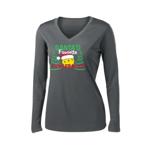 Santa's Favorite Pickleballer | Women’s Long Sleeve V-Neck Pickleball Shirt | 100% Polyester
