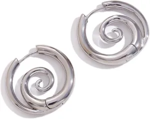 Sea Wave Spiral Hoop Earrings for Women Stainless Steel 18K Golden Plated Swirl Chunky Round Huggie Hoops Earring Fashion Birthday Jewelry Gifts Holiday