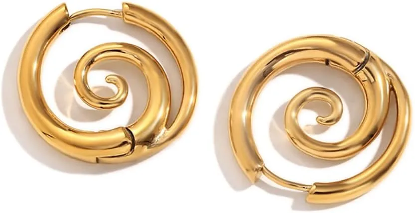 Sea Wave Spiral Hoop Earrings for Women Stainless Steel 18K Golden Plated Swirl Chunky Round Huggie Hoops Earring Fashion Birthday Jewelry Gifts Holiday