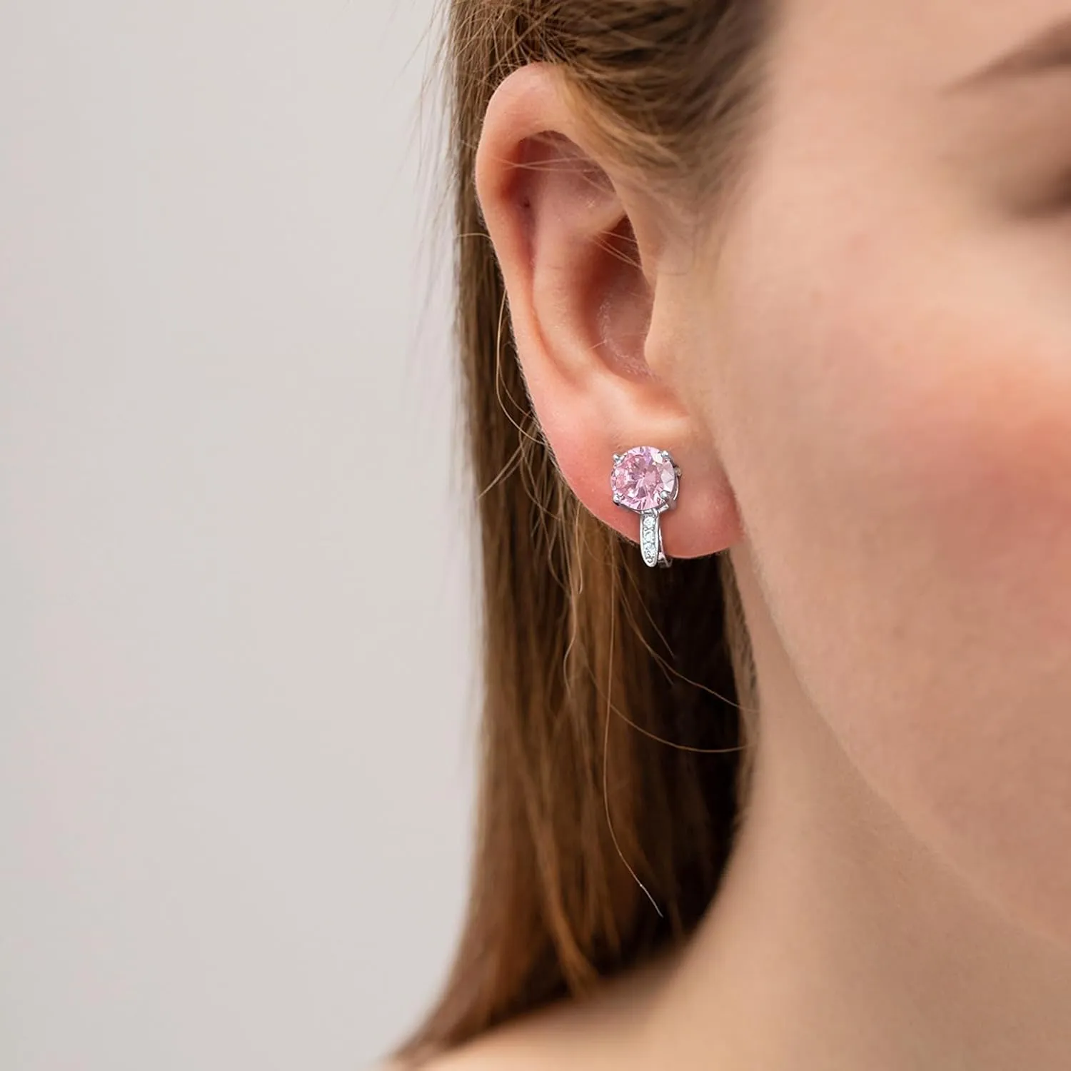 SELOVO 8MM Cubic Zirconia with Small Cz Clip On Stud Earrings Non Pierced Earrings for Women