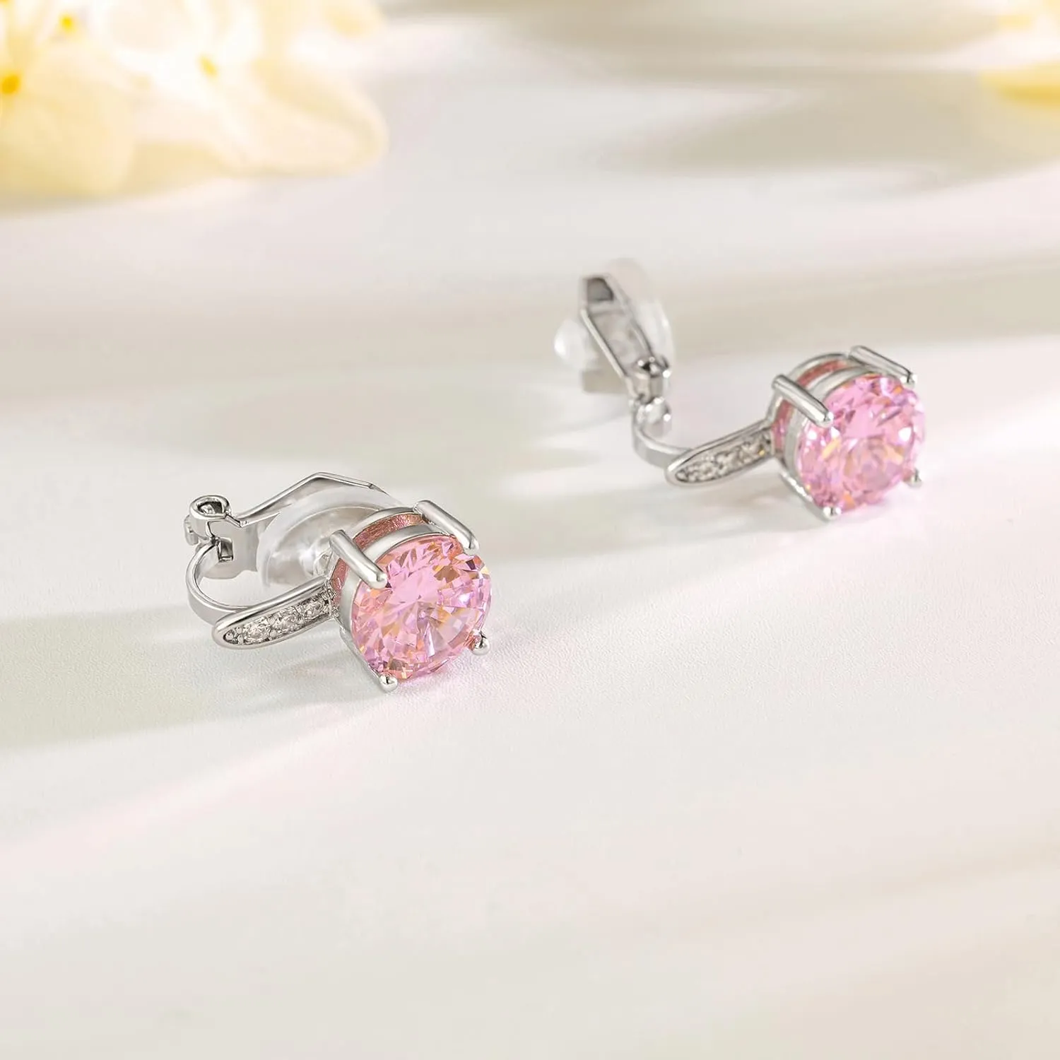 SELOVO 8MM Cubic Zirconia with Small Cz Clip On Stud Earrings Non Pierced Earrings for Women