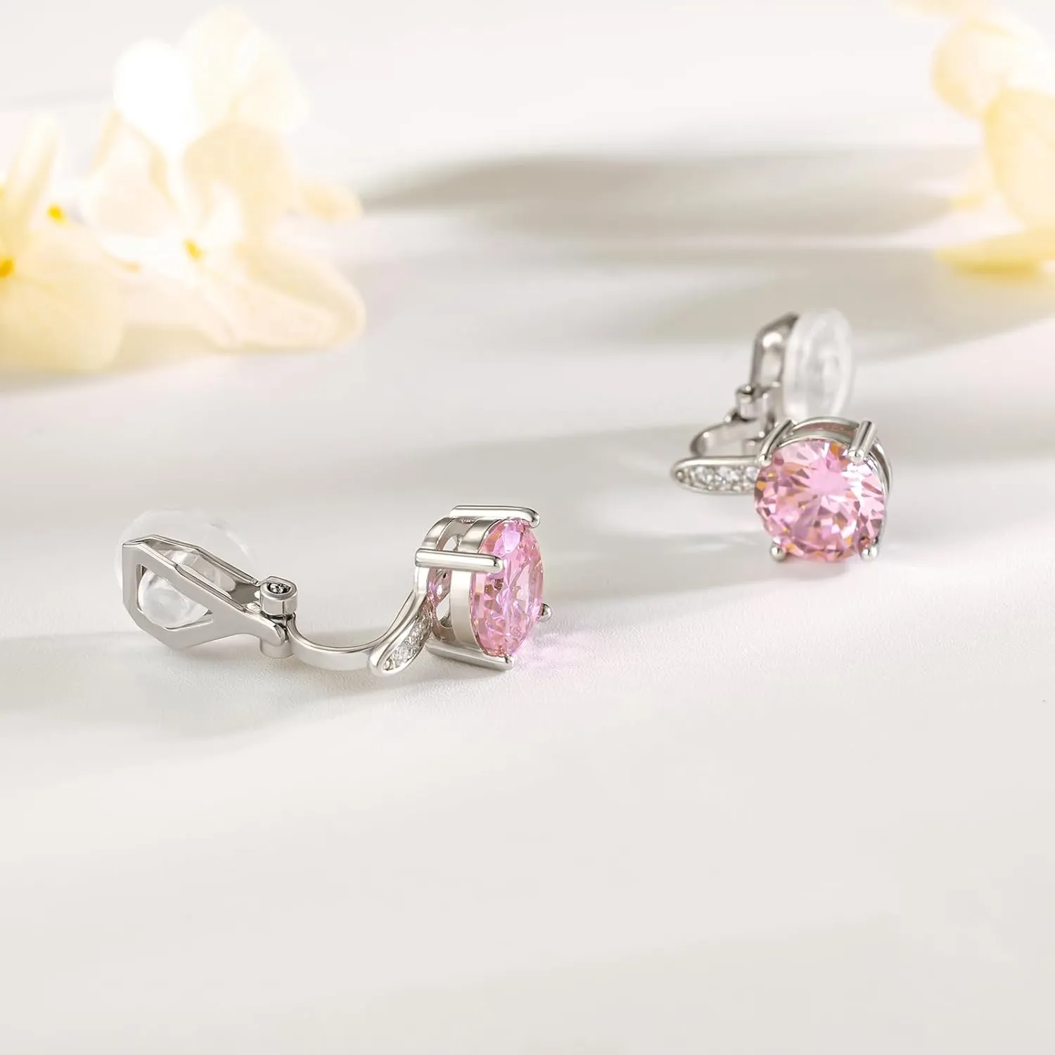 SELOVO 8MM Cubic Zirconia with Small Cz Clip On Stud Earrings Non Pierced Earrings for Women