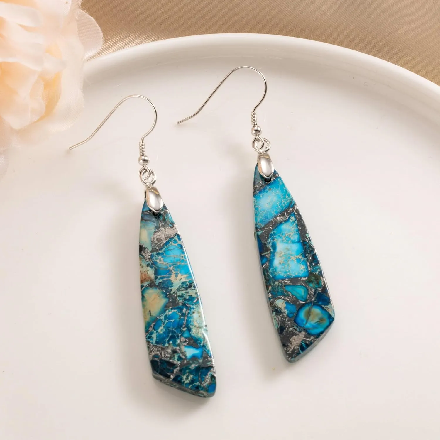 SELOVO Jasper Stone Earrings for Women Trendy Dangle Earrings Fishhook Drop Earrings