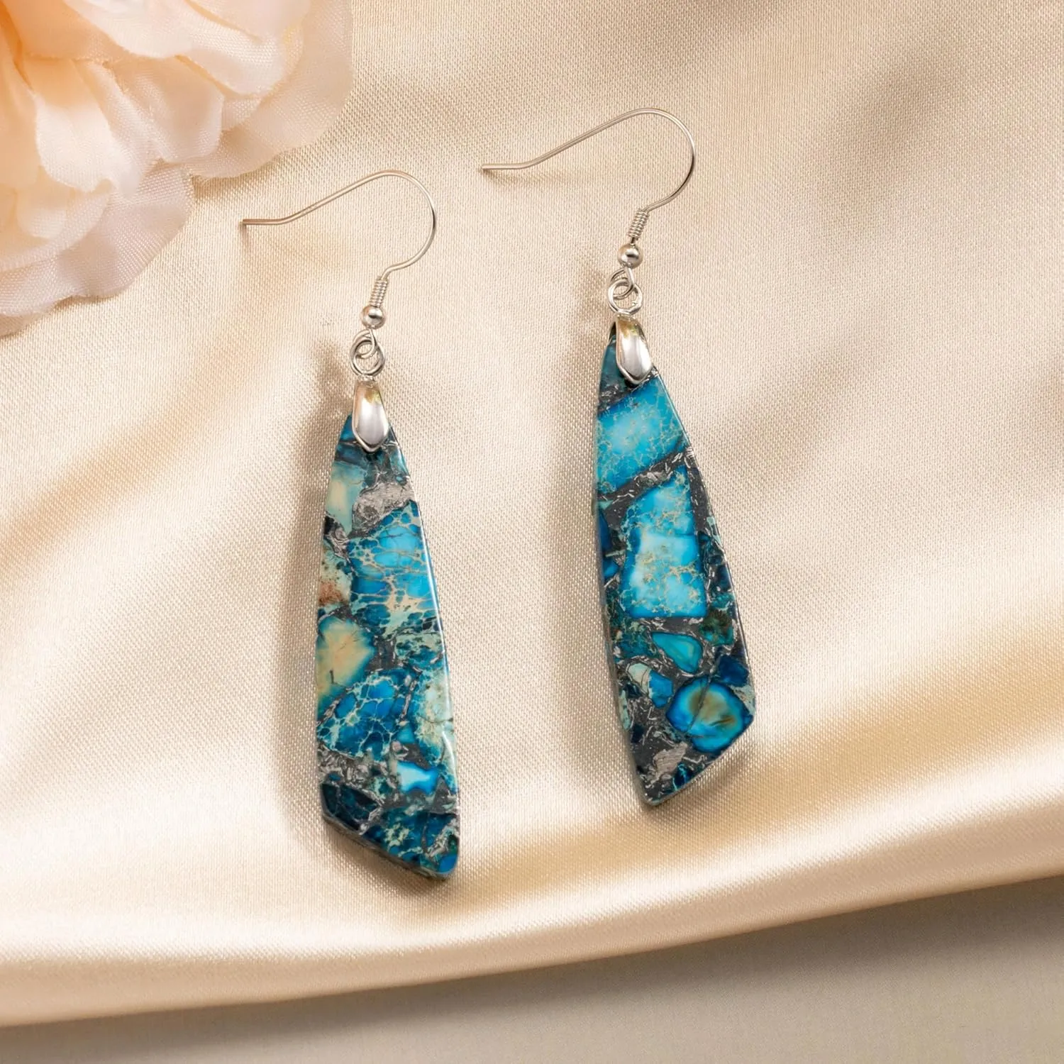 SELOVO Jasper Stone Earrings for Women Trendy Dangle Earrings Fishhook Drop Earrings