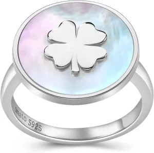 Signet Rings for Women Unique Rings for Women Four Leaf Clover Rings Natural Mother of Pearl Rings 925 Sterling Silver 14K Gold Plated Jewelry Gift for Women Girls Wife