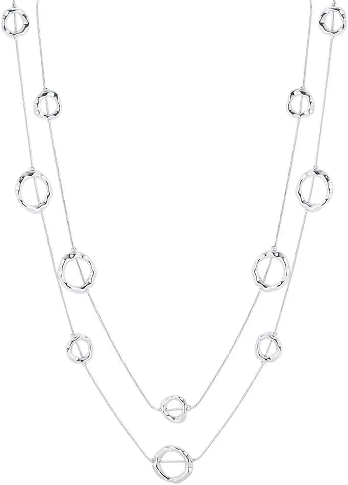 Silver Long Necklaces for Women Fashion Double Layered Sweater Chain Y Necklace with Gifts Box