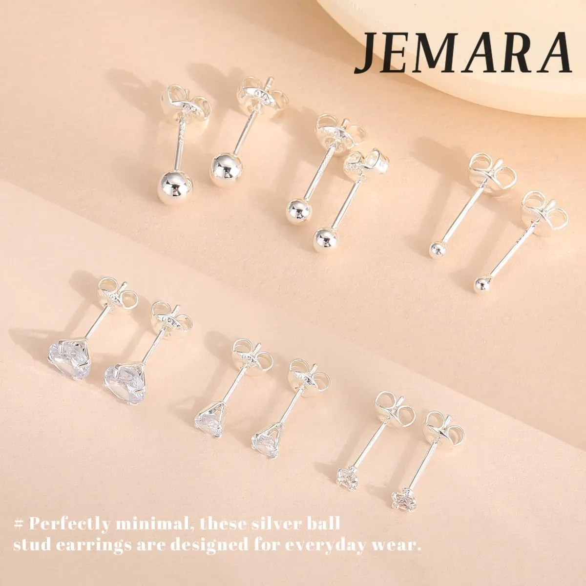 Silver Stud Earrings for Women Hypoallergenic 925 Sterling Silver Pearl Earrings Cubic Zirconia Ball Stud Earrings Set Dainty Earring Sets for Multiple Piercing